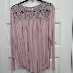 Philosophy Light Pink Lace Yoke Blouse